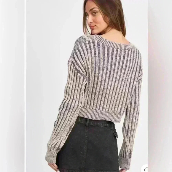 EMORY PARK CONTRASTED CABLE KNIT SWEATER TOP size large - Picture 6 of 9